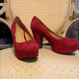 Nine West Red Suede Platform Heels